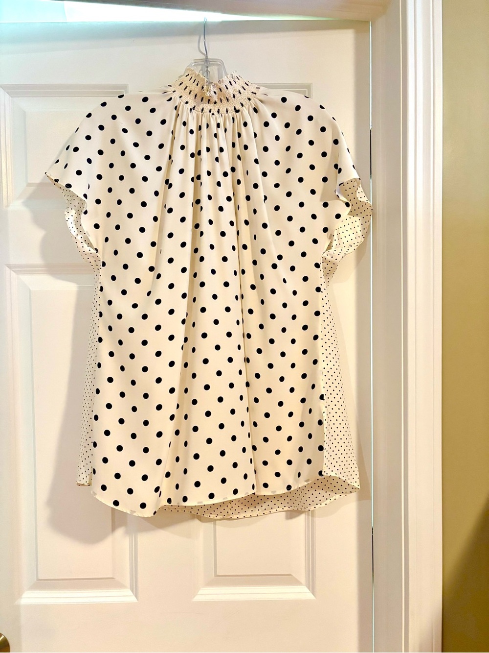 Brand new Akris Cream silk Blouse with Black Polka Dots
